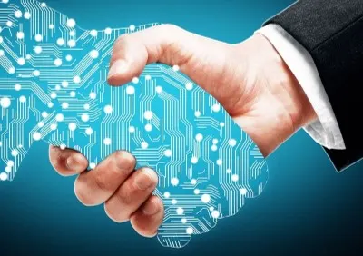 A handshake illustrates digital trust