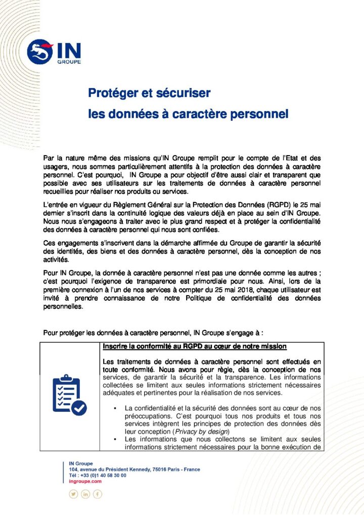 Politique des données personnelles – IN Groupe