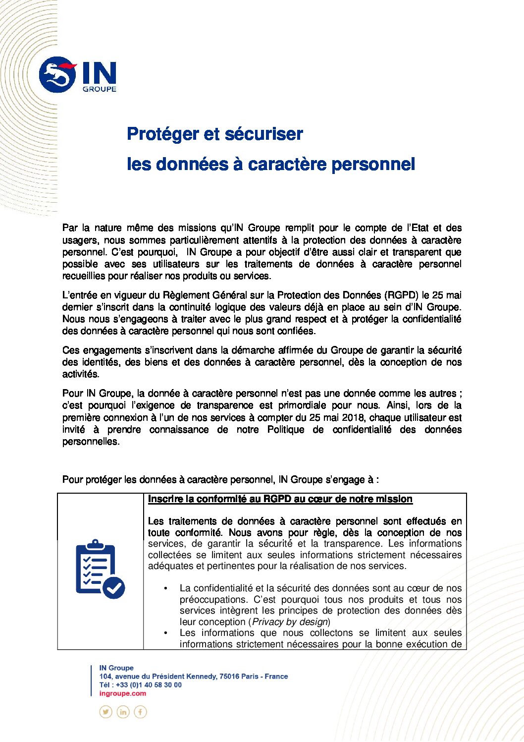 Politique des données personnelles – IN Groupe